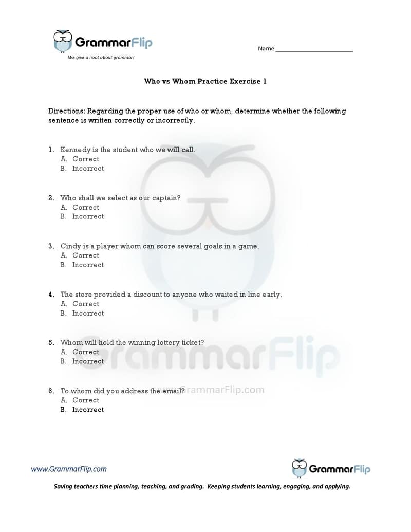 Who Vs Whom Free Worksheet Who Vs Whom Free Worksheet